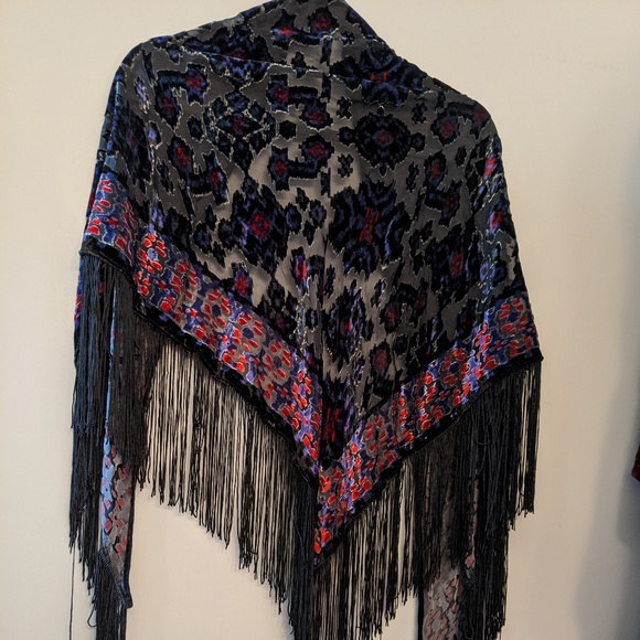 Accessories - Velvet & Fringe Triangle Shawl